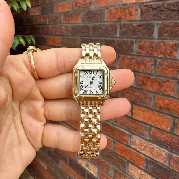 Panthere Classic Rectangle Stainless Steel Gold Watch - Picture 8 of 17